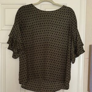 Black And Olive Patterned Women's Top